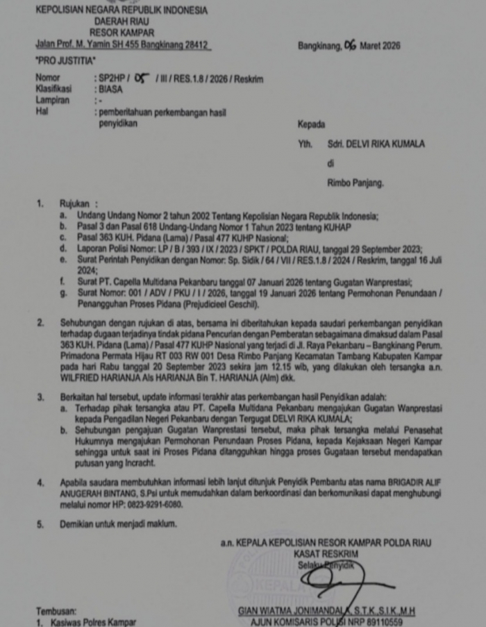 Ajukan Gugatan ke PN Pekanbaru, Perkara Curat Menjerat 4 Orang Debkolebtor Ditangguhkan Dipolres Kampar