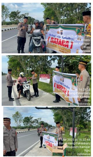 Polsek Tambang Bagikan Takjil Gratis di Jalan Lintas Pekanbaru-Bangkinang, Tunjukkan Kepedulian Di Bulan Ramadhan